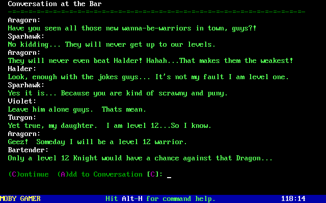 Conversation at the bar with Violet and players